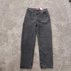 Edikted black washed crossed over mom jeans